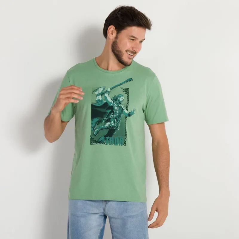 Camiseta Thor Meia Malha Marvel Verde Claro
