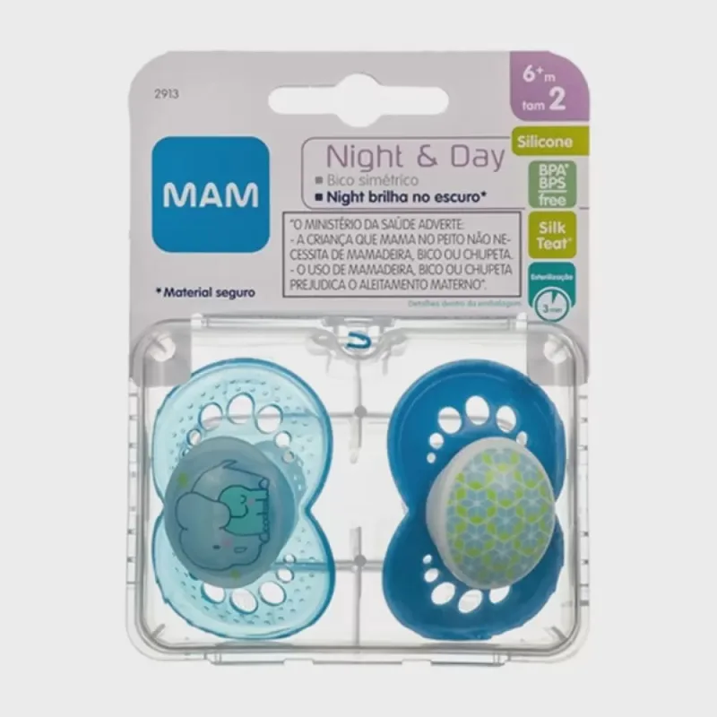 Chupeta MaM Day e night 6 + meses, azul com 2 unidades