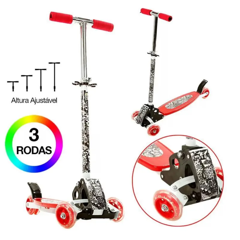 Vermelho Grafite Patinete 3 Rodas - bbr toys B0003