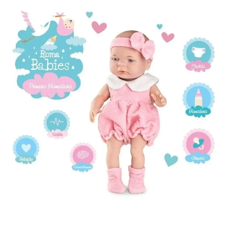Bebê Primeira Mamadeira 35 Cm C/ Acessórios - Roma 5056