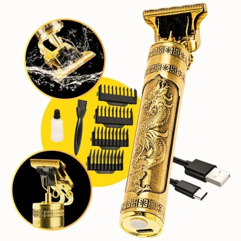 Maquininha Profissional para Cabelo e Barba Dragão Acabamento Lâmina em T Bateria Recarregável 110V