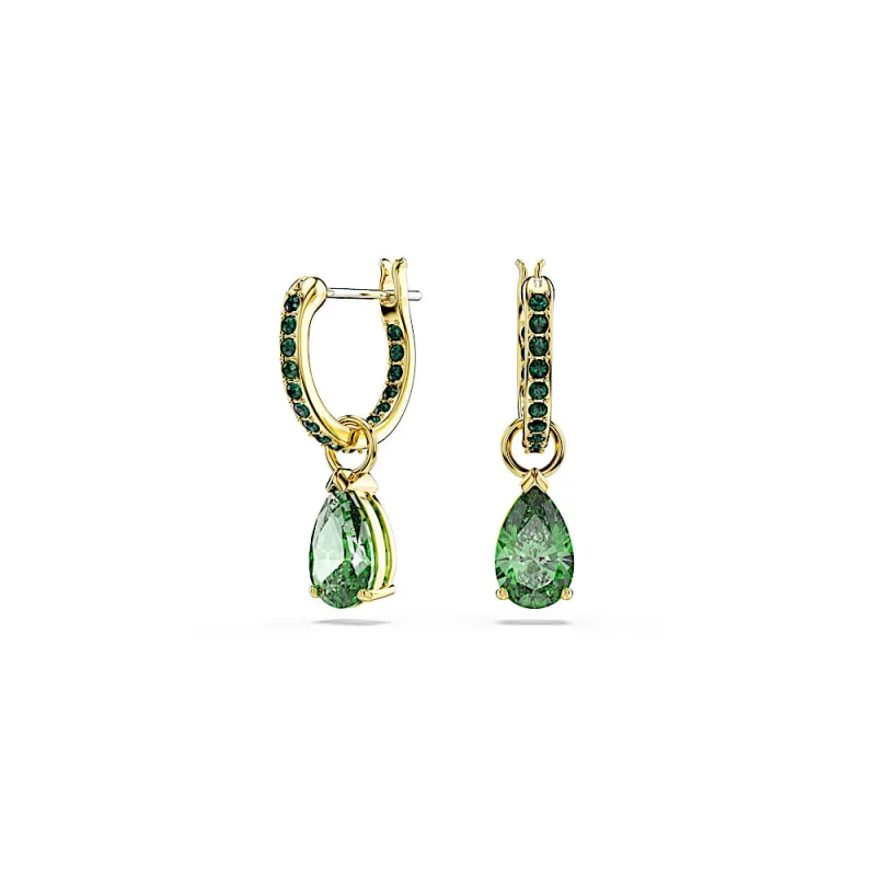 Brincos compridos Attract, Lapidação pera, Verde, Revestido em dourado - Swarovski - Outlet