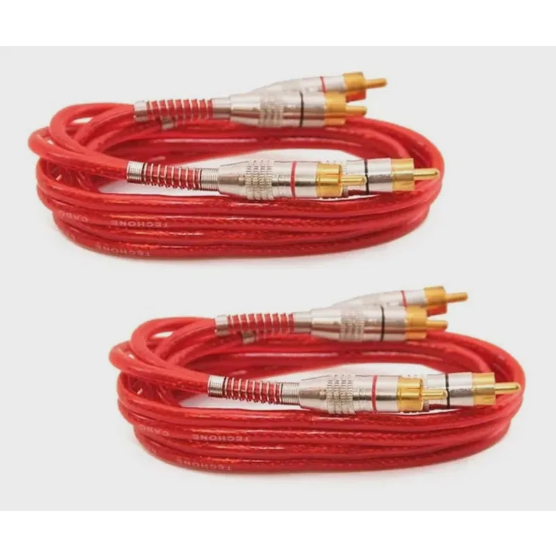 Kit 2 Cabos Rca 1 Metro Dupla Blindagem 1m 5mm Vermelho