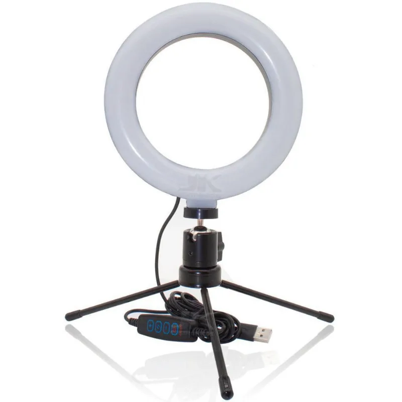 Ring Light de Mesa Ou Luminária De Led 6 Polegadas + Tripé De 16 Cm Dimmer Youtuber Selfie Pro Blogueira Portátil