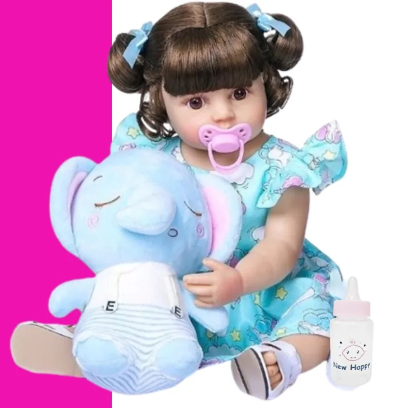 Bebê Boneca Reborn Corpo Silicone Com Elefantinho New Happy
