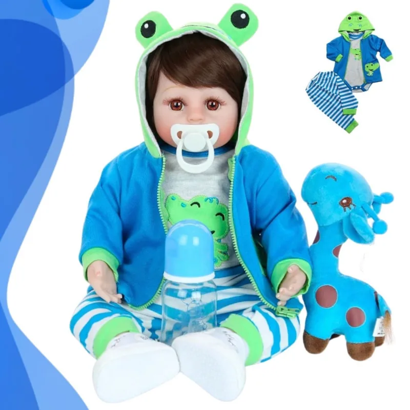 Boneca Bebê Menino Girafinha Corpo Silicone Pode dar Banho