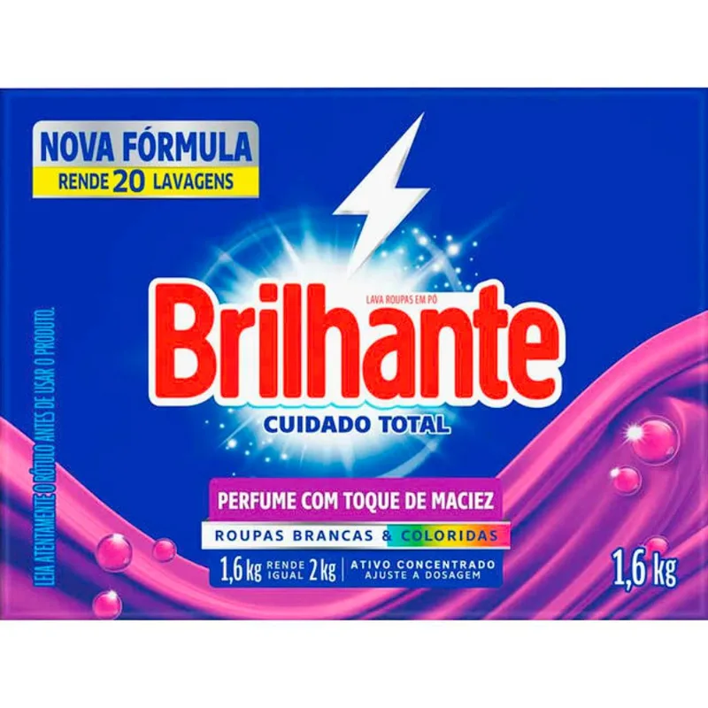 Lava Roupas em Pó Brilhante Cuidado Total 1,6kg