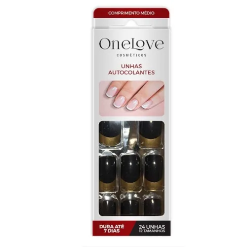 UNHA DECORADA ONE LOVE FRENCH BLACK GOLD - BLACK