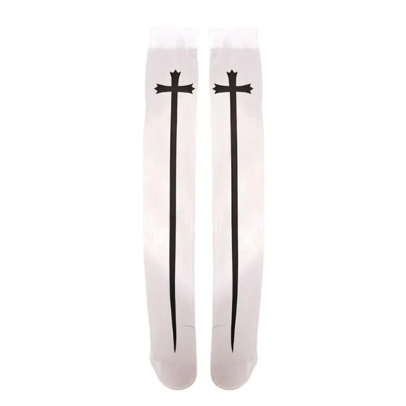 Meia Calça de Halloween 7/8 com Cruz Medieval pra Fantasia de Freira Branco