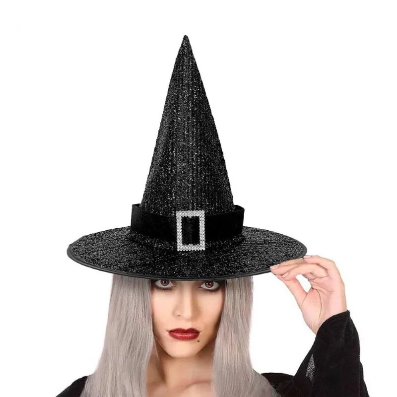 Chapéu de Bruxa Brilhante de Halloween Com Fivela