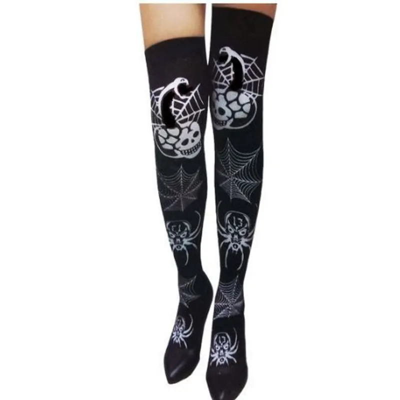Meia Halloween 5/8 Aranha Caveira Cosplay, festas