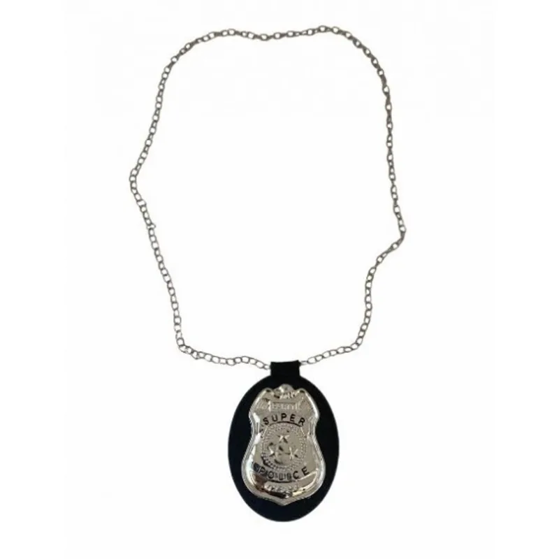 Distintivo Policial Luxo Com Corrente Para Fantasia