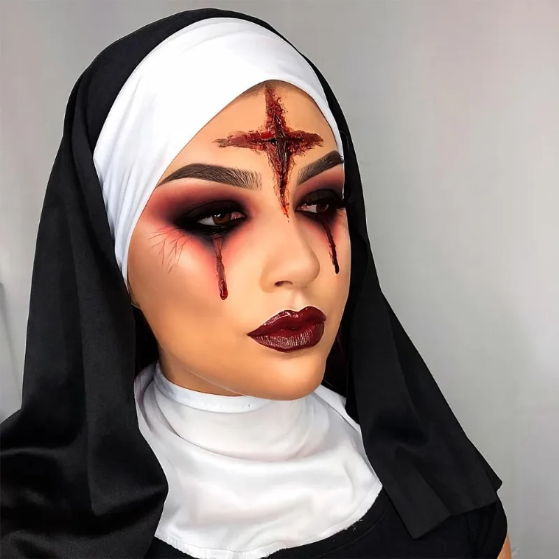 Veu Preto pra Fantasia de Freira Halloween Kit Veu e Gola Roupa Adulta Feminina Religiosa Gotica -