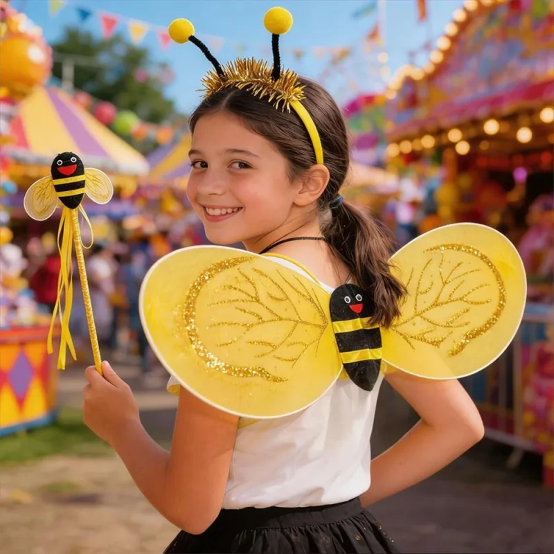 Asa de Abelha Fantasia Infantil pra Menina de Carnaval e Escola Kit Asa Abelhinha Tiara e Varinha - Fantasias Carol - Fantasias