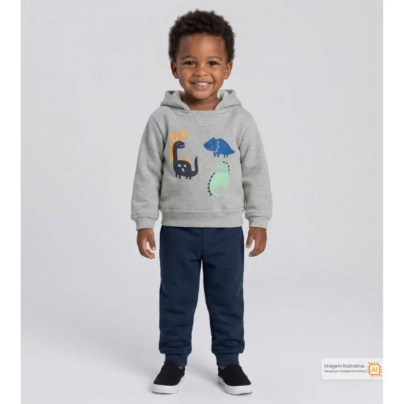 Conjunto Moletom com Capuz Dino Land Cinza - 2