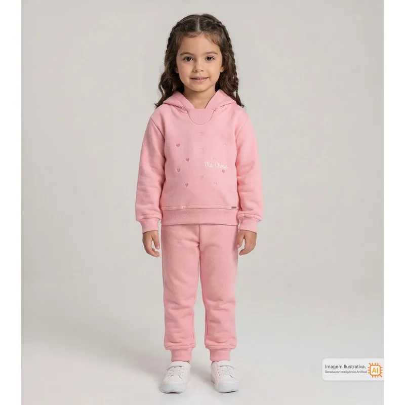Conjunto Moletom com Capuz Corações Rosa - 3