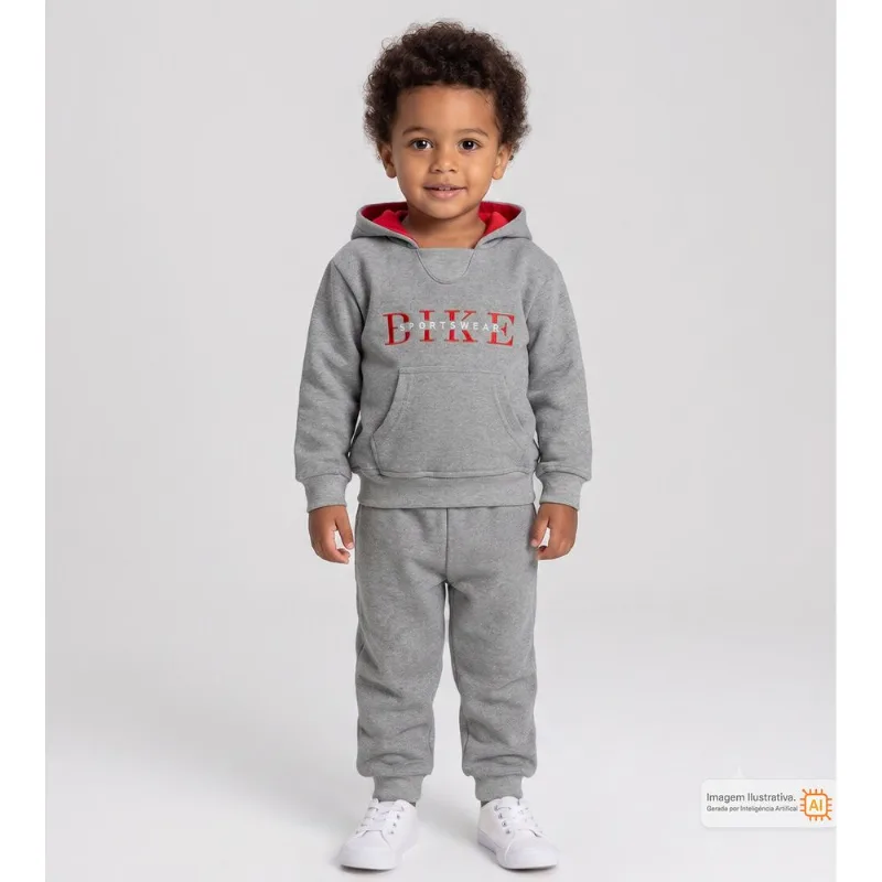 Conjunto Moletom com Capuz Bike Cinza - 1