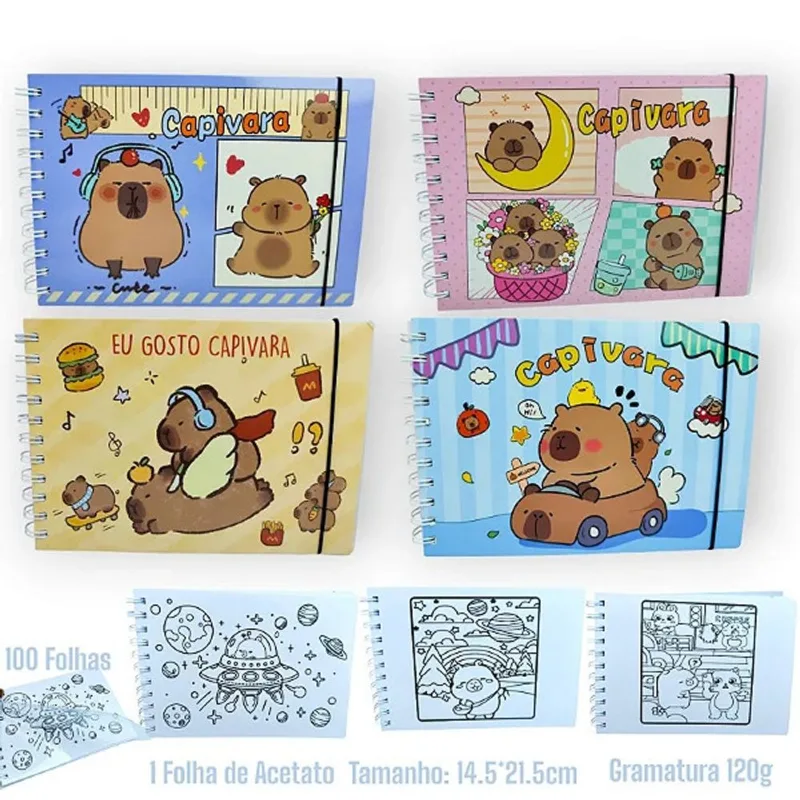 Kit 2 Livros De Colorir Capivaras 50 Páginas 6 Modelos Diferentes