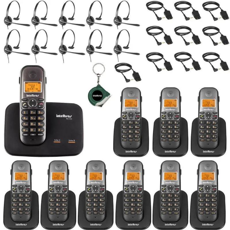Kit Aparelho Telefone Fixo Bina 2 Linhas 9 Ramal E Headset