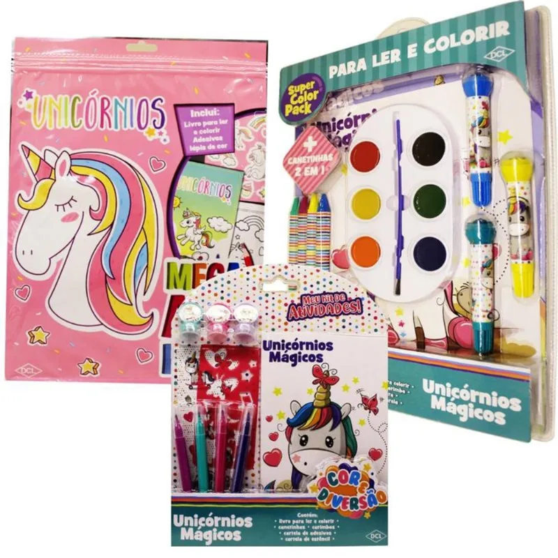Kit para colorir Mundo Encantado dos Unicórnios - Com adesivos + carimbo