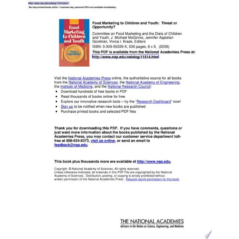 FOOD MARKETING TO CHILDREN AND YOUTH - THREAT OR O