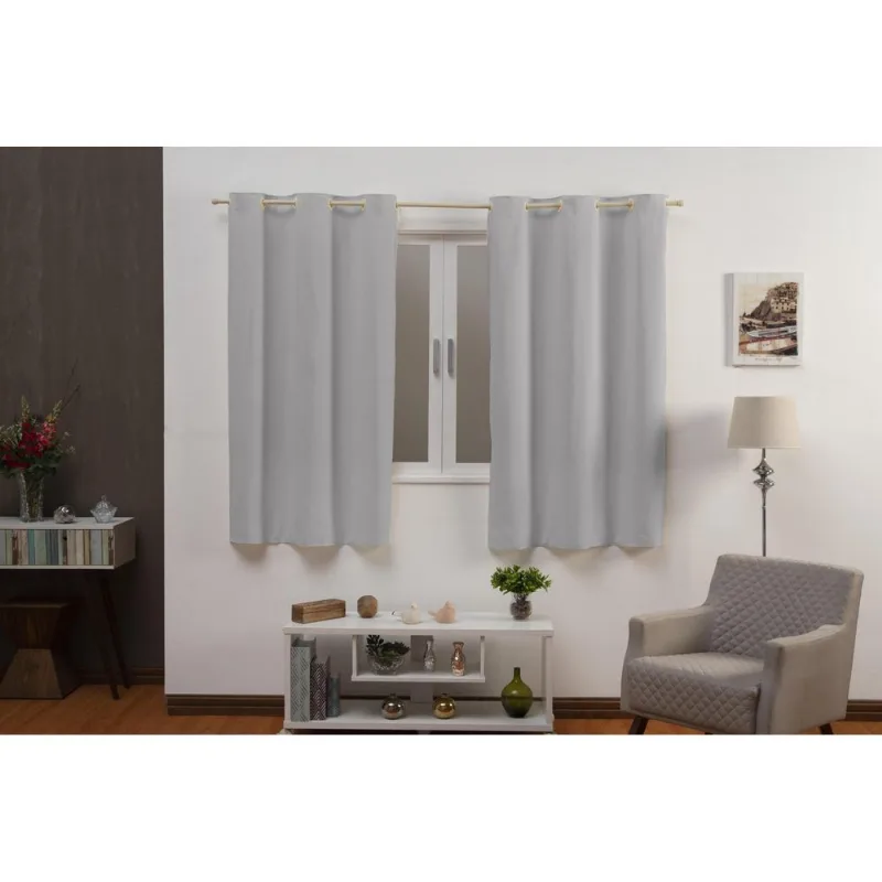Cortina Bia Sala E Quarto 2.00 M X 1.50 Cinza Ilhós Palha