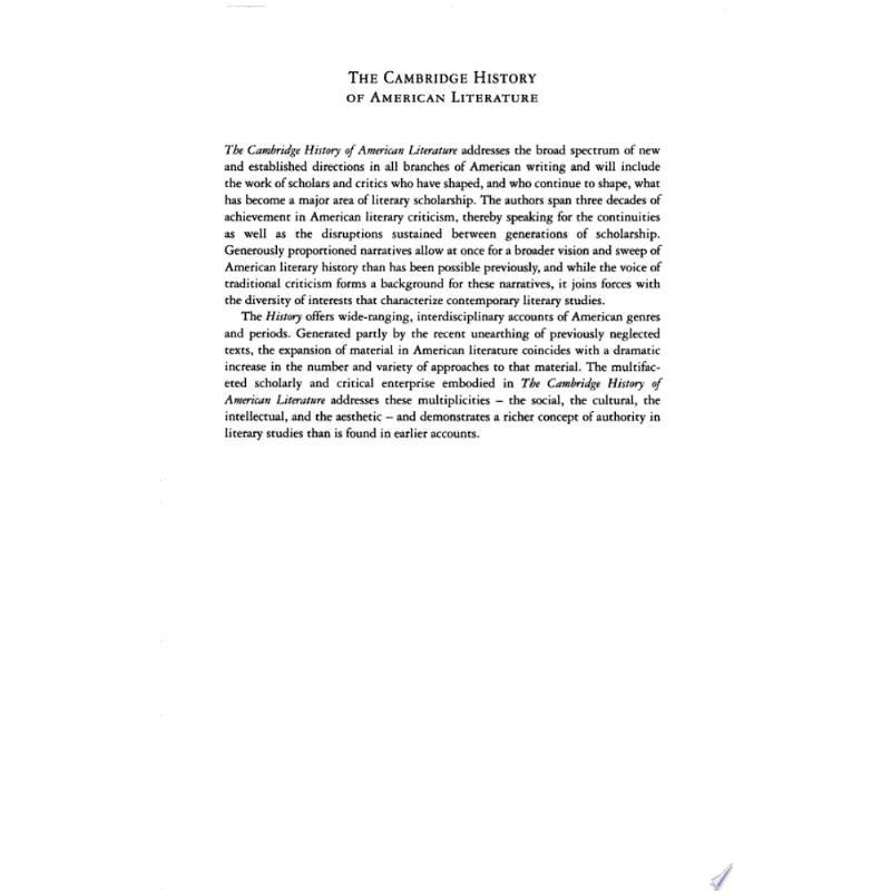 CAMBRIDGE HISTORY OF AMERICAN LITERATURE, THE