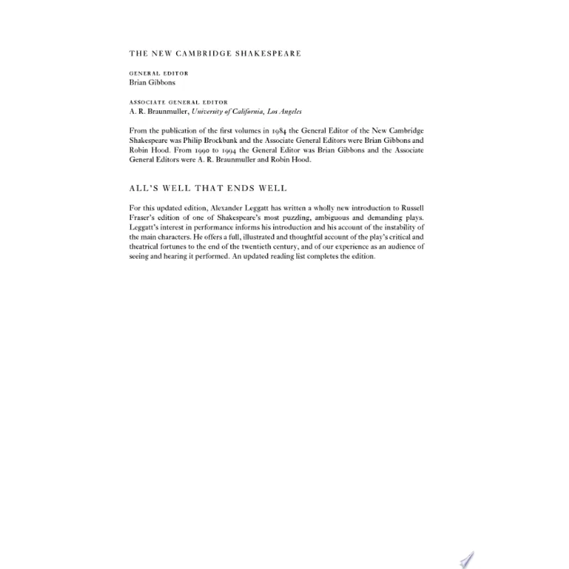 ALL'S WELL THAT ENDS WELL (NEW CAMBRIDGESHAKESPEARE