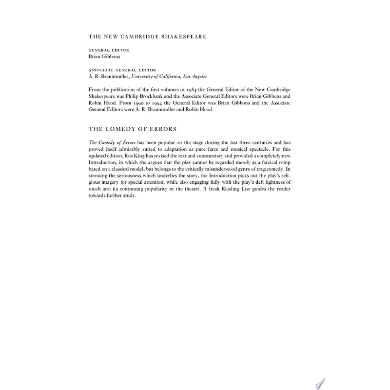 COMEDY OF ERRORS, THE (NEW CAMBRIDGE SHAKESPEARE)