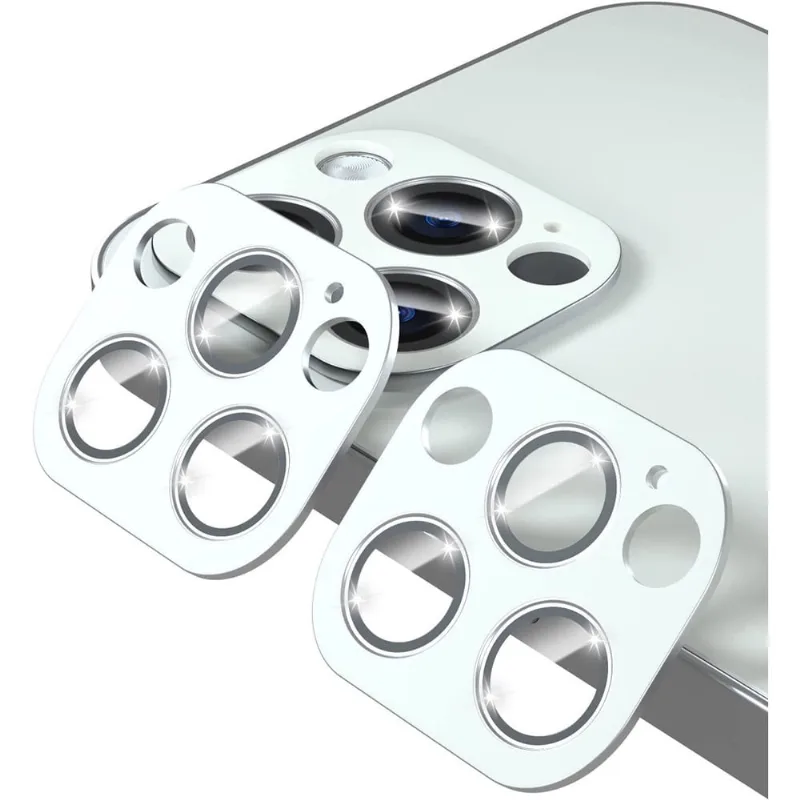 Compatível com protetor de lente de câmera - prata moldura de liga vidro temperado fácil de instalar cobertura total capa amigável nova versão prata- (2 unidades) iPhone 12 Pro Max 6,7