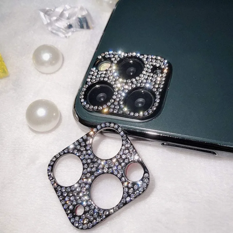Pacote com 2 protetores de capa de lente de câmera compatível com iPhone 12 pro maxProtetor de adesivo de capa de lente de câmera 3D Glitter Bling Diamond (preto) para iPhone 12 pro Max-preto -