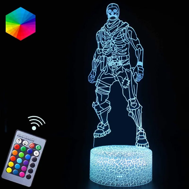 Skull Trooper Night Light Lamps Fortress Battleroyale 3D Optical Illusion LED Nursery Nightlights Presentes para amantes de jogos Controle remoto e display de cores rgb para crianças Meninos Aniversár