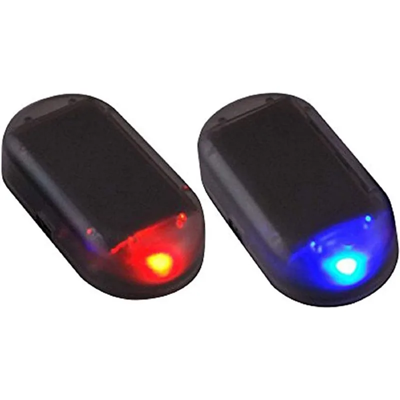 2pcs carro energia solar simulado aviso de alarme manequim anti-roubo LED piscando luz de segurança lâmpada falsa (azul + vermelho)