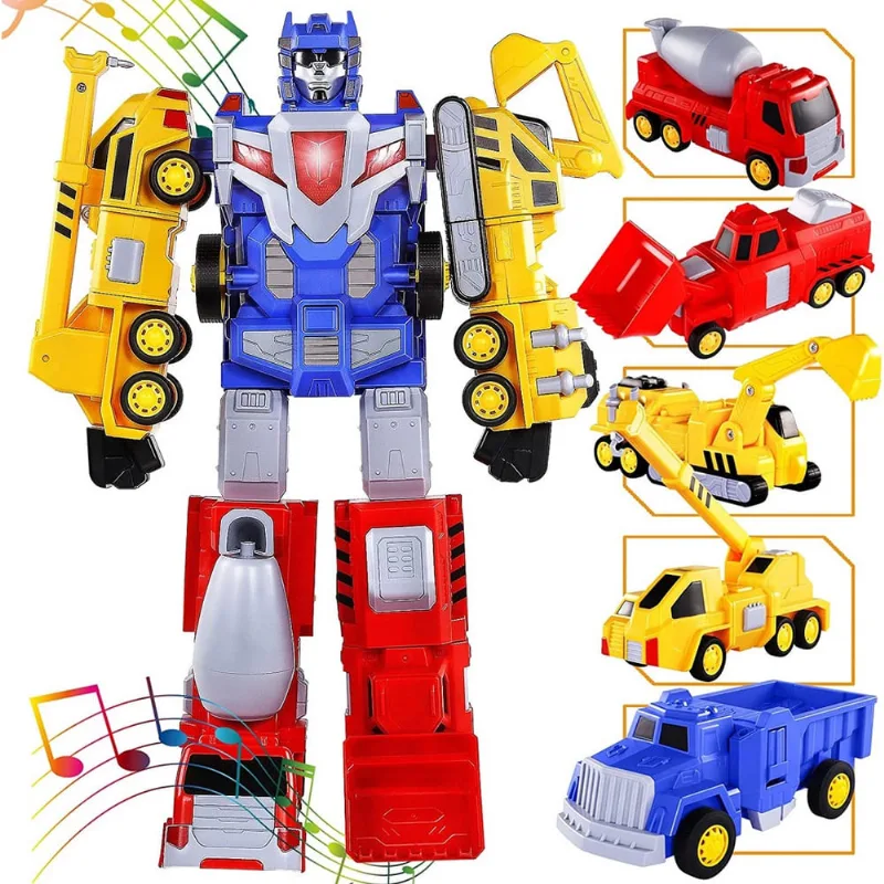 Brinquedo robô transformador construção stem, presente meninos e meninas 3-7 anos, c/ carros puxar