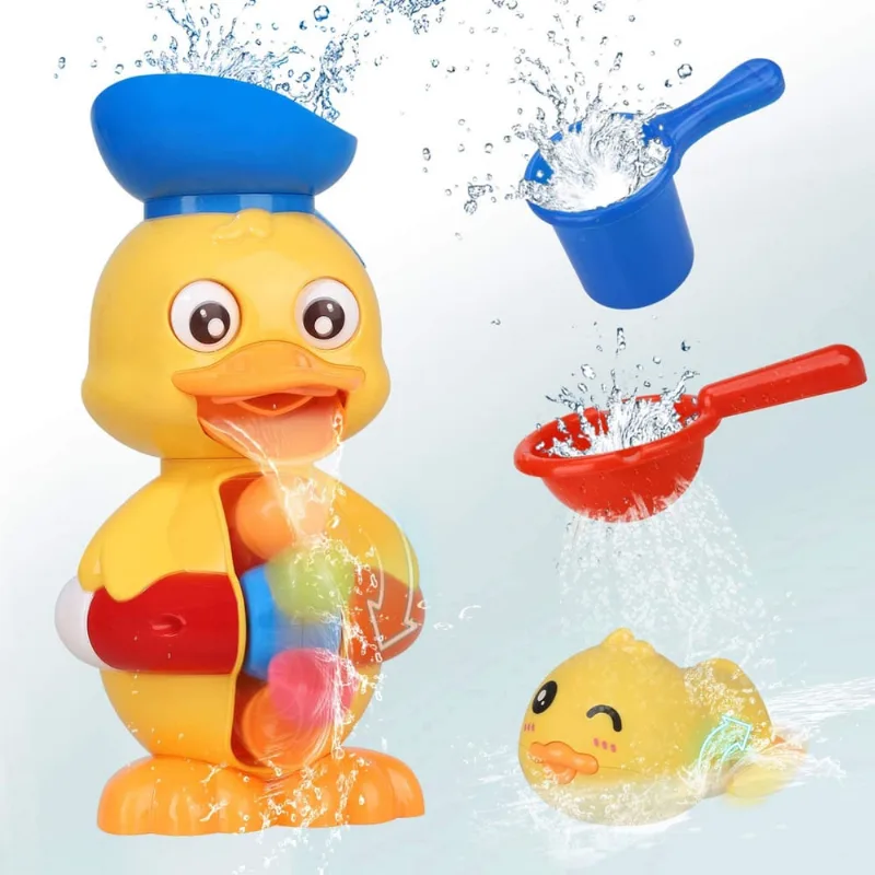 Brinquedo Banho Pato Rotativo c/ Ventosa Forte e Caixa Colorida - p/ Crianças 1-3 anos