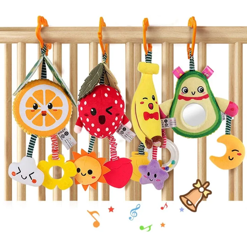 Brinquedos de bebê para 3 6 9 12 meses, chocalhos de frutas pendurados, abacate, banana, laranja e morango, brinquedos móveis de carrinho, chocalhos m - Não Disponível - Brinquedos