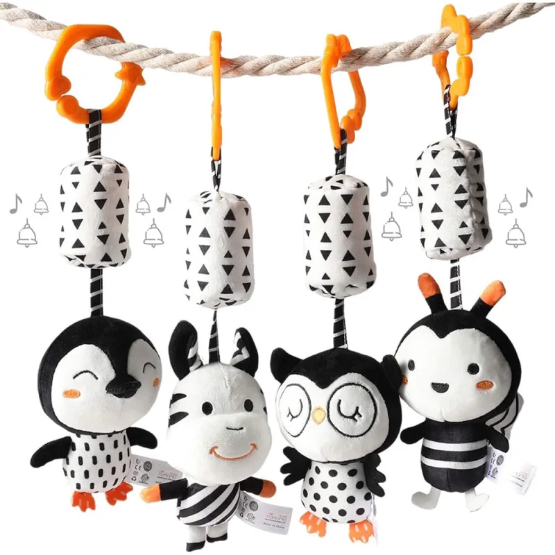 Brinquedos de bebê preto e branco para 3 6 9 12 meses, chocalhos de pelúcia pendurados, brinquedos de carrinho de bebê recém-nascido para meninos e me - Não Disponível