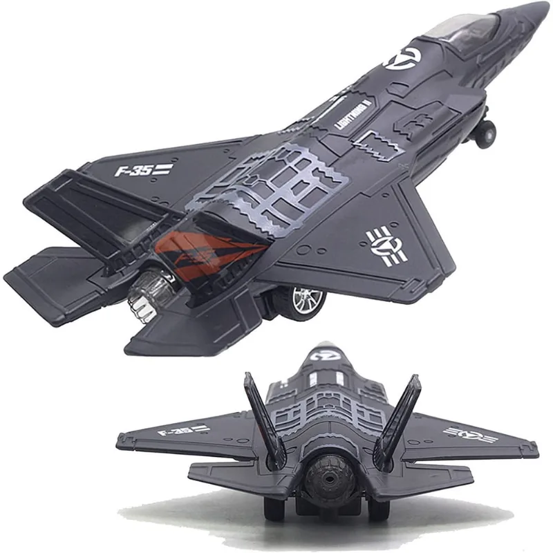 Avião de combate modelo F-35 em metal fundido com luzes e sons