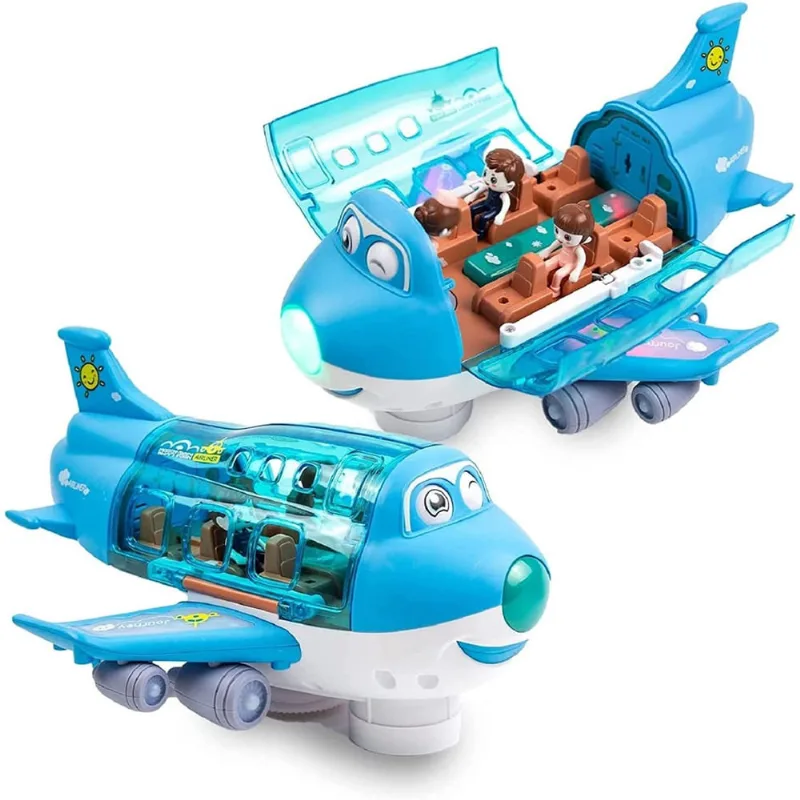 Avião Elétrico c/ Música e Luz LED - Simulação 360° p/ Crianças de 3 a 12 Anos (Azul)