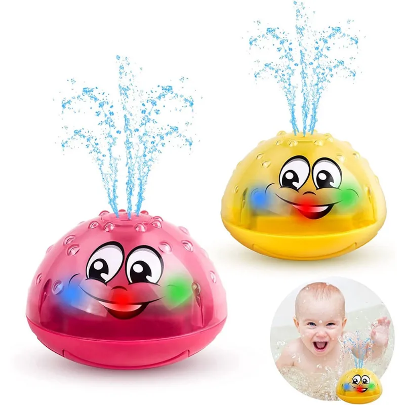Brinquedos de banho 2 unidades, brinquedos de banho flutuantes para bebês, brinquedos de banheira, spray automático, água, brinquedo interativo para chá de bebê, iluminado com mudança de 3 cores