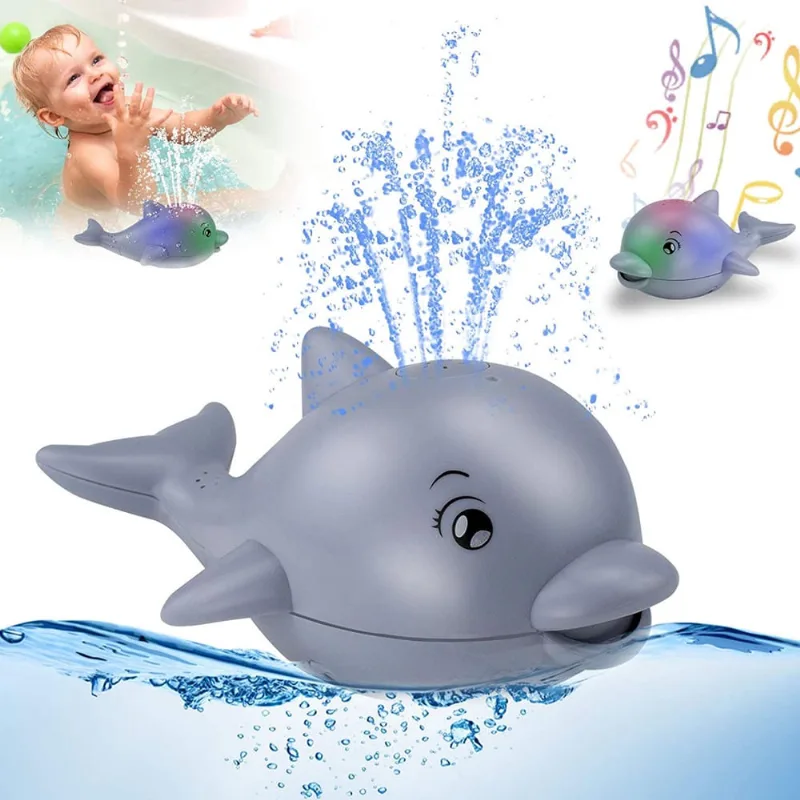 Brinquedos de banho para bebês, brinquedo de banheira de animais golfinhos com música e aspersor de indução leve, spray automático de água para bebês, crianças, meninos e meninas, brinquedo de banho d
