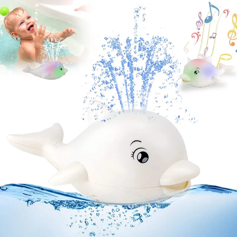 Brinquedos de banho para bebês, brinquedo de banheira de animais golfinhos com música e aspersor de indução leve, spray automático de água para bebês, crianças, meninos e meninas, brinquedo de banho d
