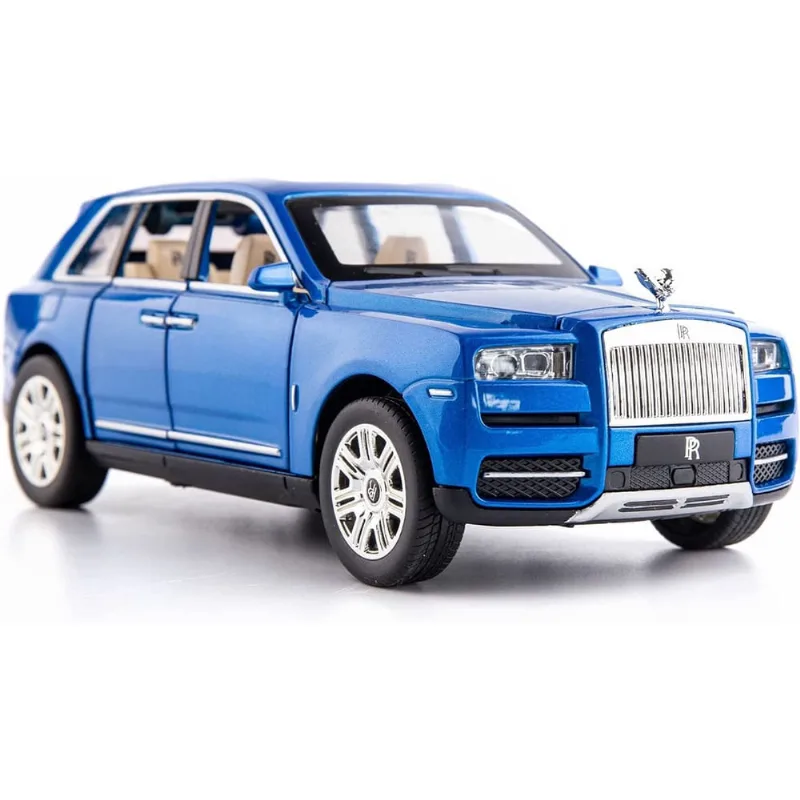 Brinquedo de carro modelo suv Rolls-Royce Cullinan em escala 1/24, carro de brinquedo puxar para trás em liga de zinco com som e luz para crianças, menino e menina, presente (azul)