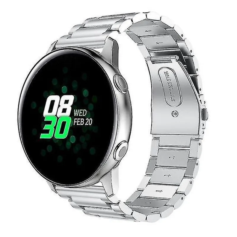 Acessórios de console de jogos domésticos pulseira de relógio com fivela de pino de aço inoxidável sólido de três pérolas para galaxy active 20 mm prata