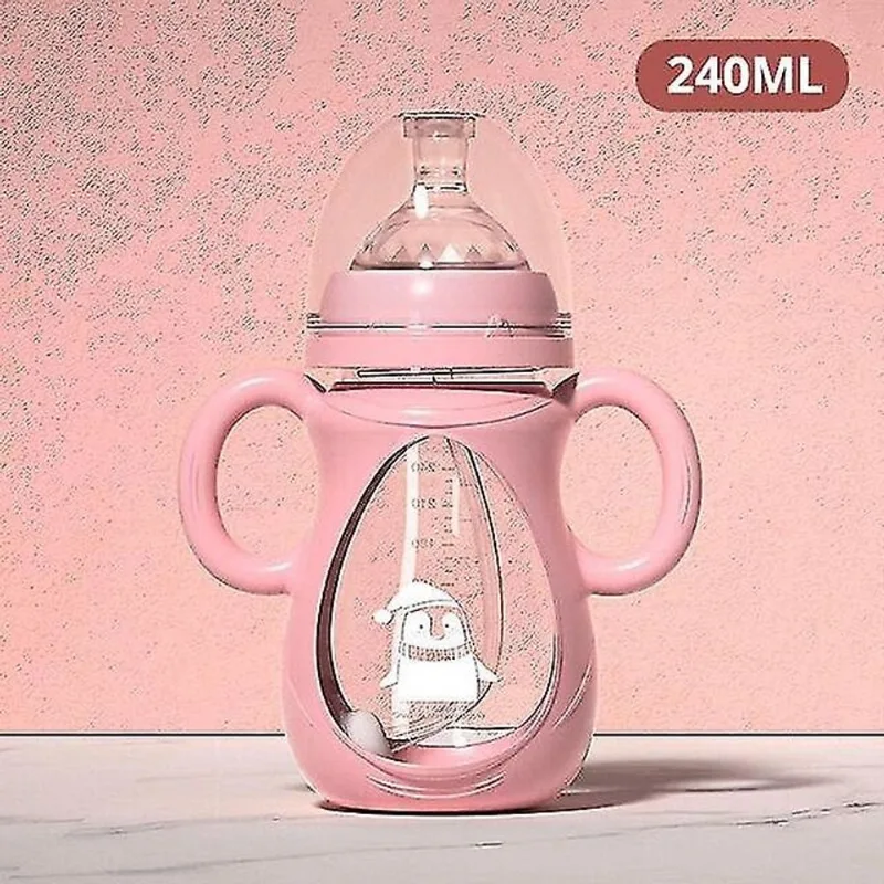 Mamadeiras de bebê 240ml mamadeira palha recém-nascido resistente ao calor garrafas de bebida de água garrafas rosa