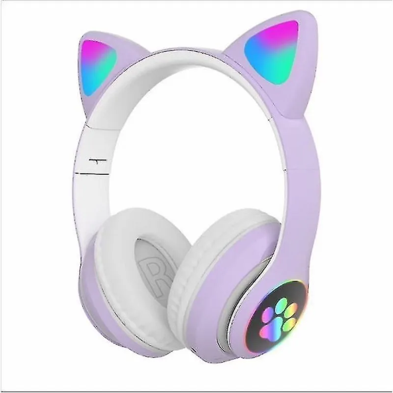 Fones de ouvido fones de ouvido orelhas de gato fone de ouvido para jogos Som surround 7.1 iluminação rgb retrátil com cancelamento de ruído ativo roxo