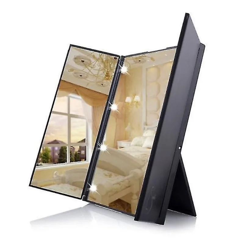 Espelhos faciais espelho de maquiagem tri-fold quente com bolso de luz led espelho de viagem espelho cosmético espelhos de maquiagem preto