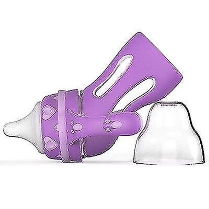 Mamadeiras de vidro 180ml garrafa de bebê de vidro palha resistente a gotas garrafas de bebida de água garrafas de leite roxo