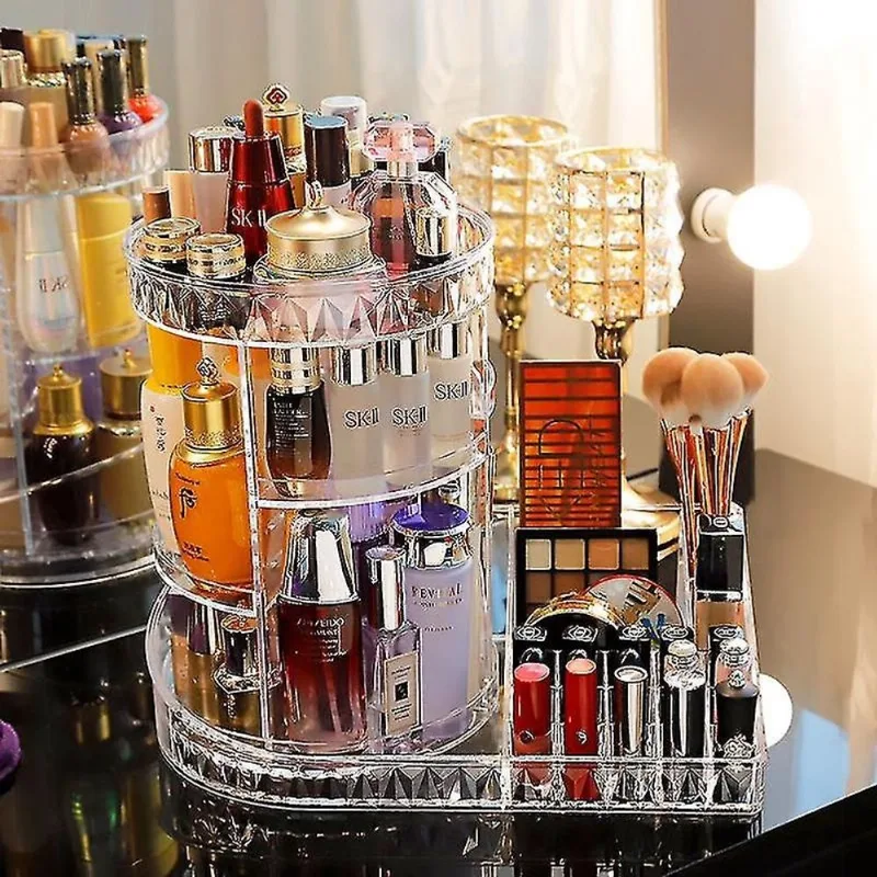 Recipientes de armazenamento doméstico caixa de armazenamento de cosméticos de acrílico rotação de 360 graus organizador de beleza transparente organizadores de maquiagem