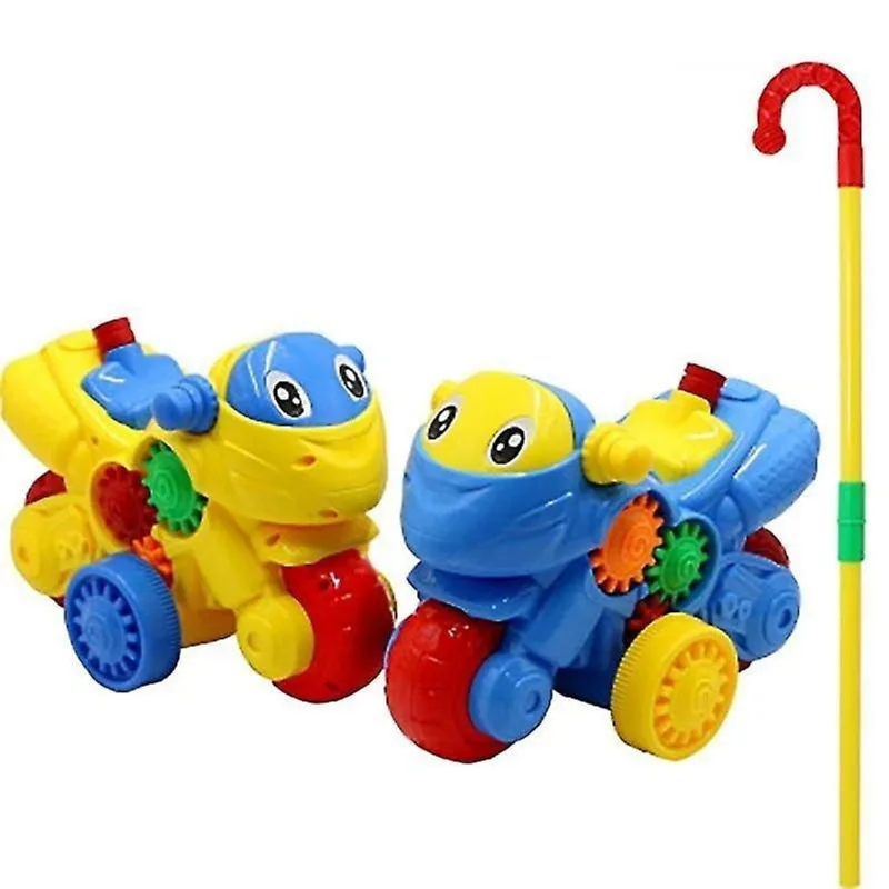 Andarilhos de bebê animadores empurrar a mão avião língua piscar brinquedo de plástico manual andando carro